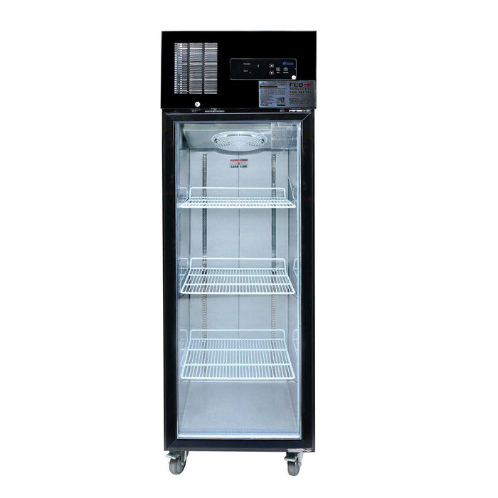 Thermaster Single Glass Door Upright Fridge Black Stainless Steel 500L - SUCG500B