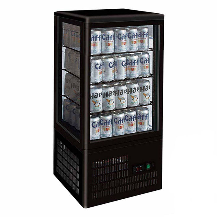 Thermaster Four-Sided Countertop Beverage Display Fridge 78L Black - TCBD78B