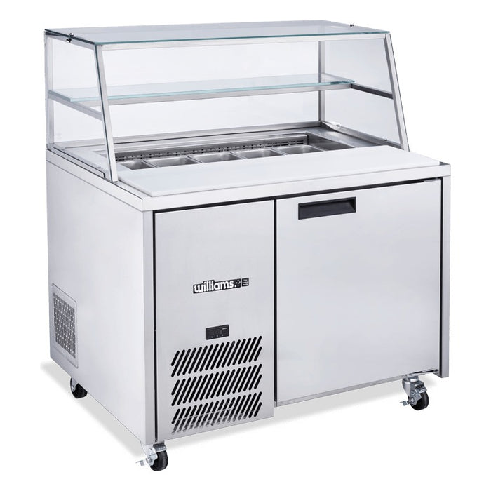 Williams Jade Sandwich - One Door Stainless Steel Prep Counter Fridge With Blown Air Well and Canopy - HJ1SCBASS