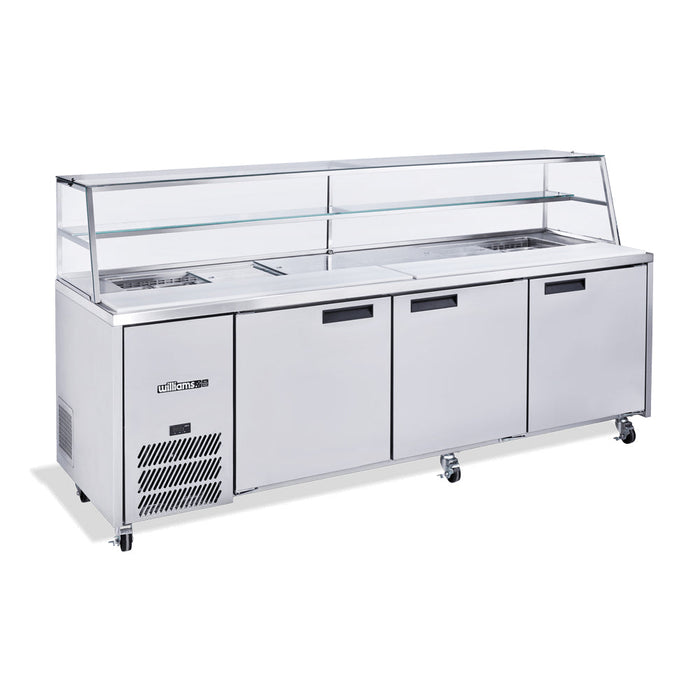 Williams Jade Sandwich - Three Door Stainless Steel Prep Counter Fridge With Blown Air Well - HJ3SCBASS