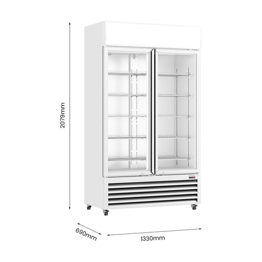 Thermaster Large Two Glass Door Colourbond Upright Drink Fridge 1200L - LG-1200P