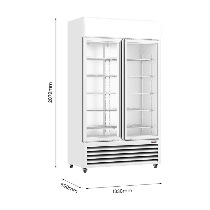 Thermaster Large Two Glass Door Colourbond Upright Drink Fridge 1200L - LG-1200P