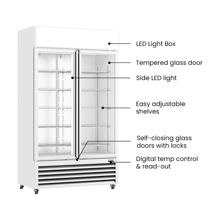 Thermaster Large Two Glass Door Colourbond Upright Drink Fridge 1200L - LG-1200P