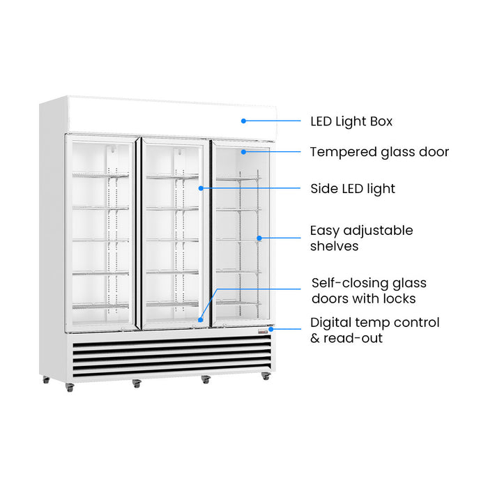 Thermaster Three Glass Door Colourbond Upright Drink Fridge 1200L - LG-1203P