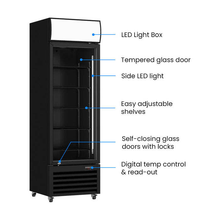 Thermaster Single Glass Door Black Colourbond Upright Drink Fridge 540L - LG-540BP