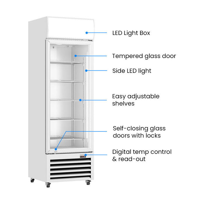 Thermaster Single Glass Door Colourbond Upright Drink Fridge White 540L - LG-540P