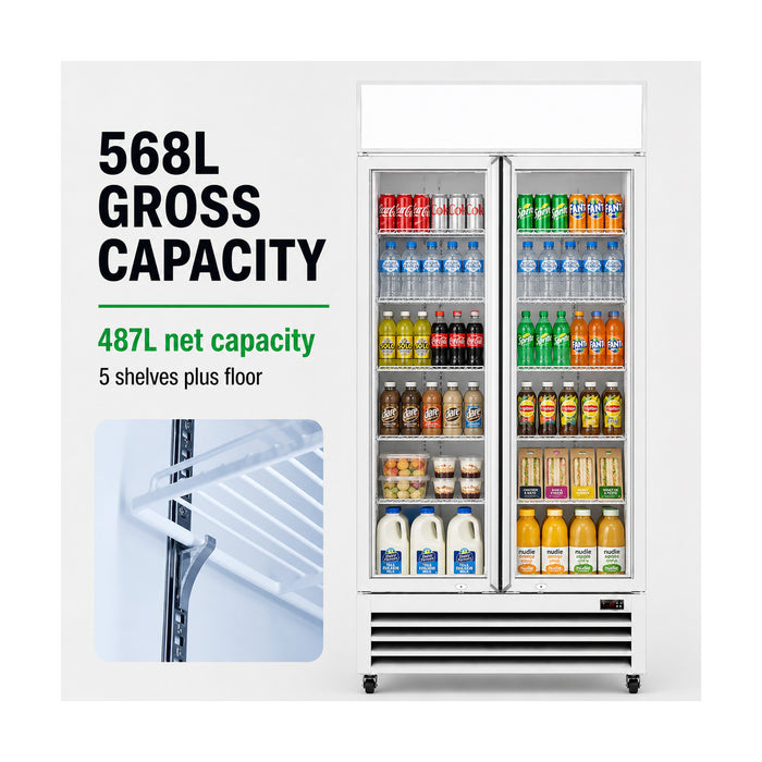 Thermaster Double Glass Door Colourbond Upright Drink Fridge 580L - LG-580P