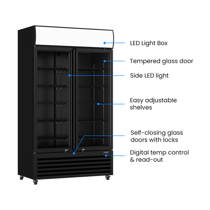 Thermaster Two Glass Door Colourbond Upright Drink Fridge - LG-730BP