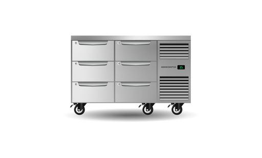 SKOPE ProSpec Six Drawer, Two Bay, Underbench GN 1/1 Right Hand Fridge 288L - PG11.UBR.2.D6.RH