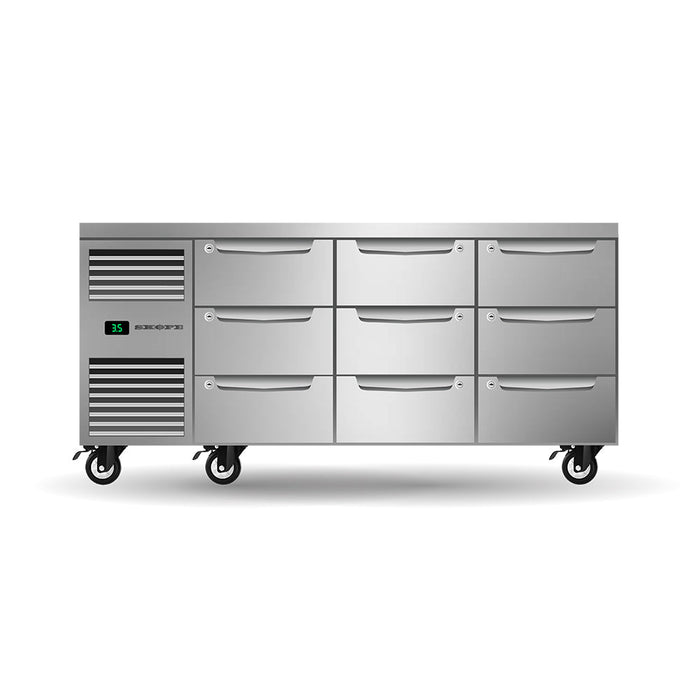 SKOPE ProSpec Nine Drawer, Three Bay, Underbench GN 1/1 Fridge 288L - PG11.UBR.3.D9