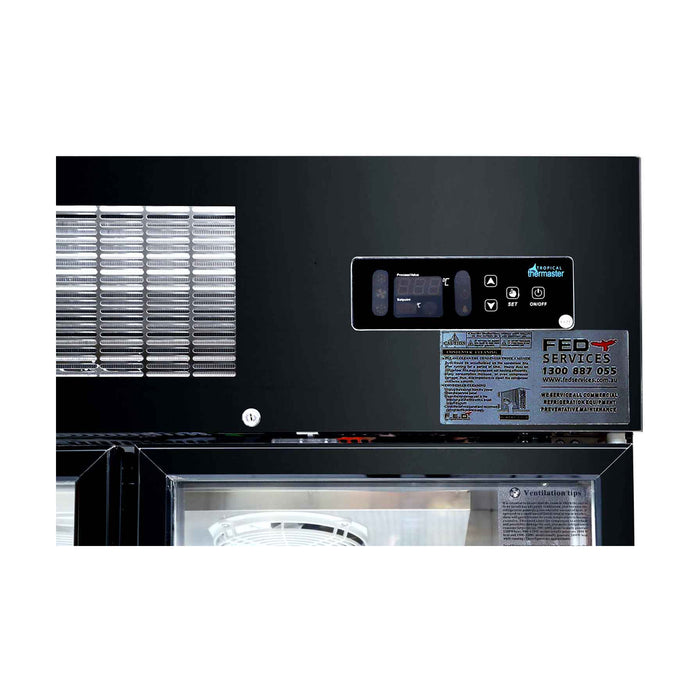 Thermaster Single Glass Door Upright Fridge Black Stainless Steel 500L - SUCG500B