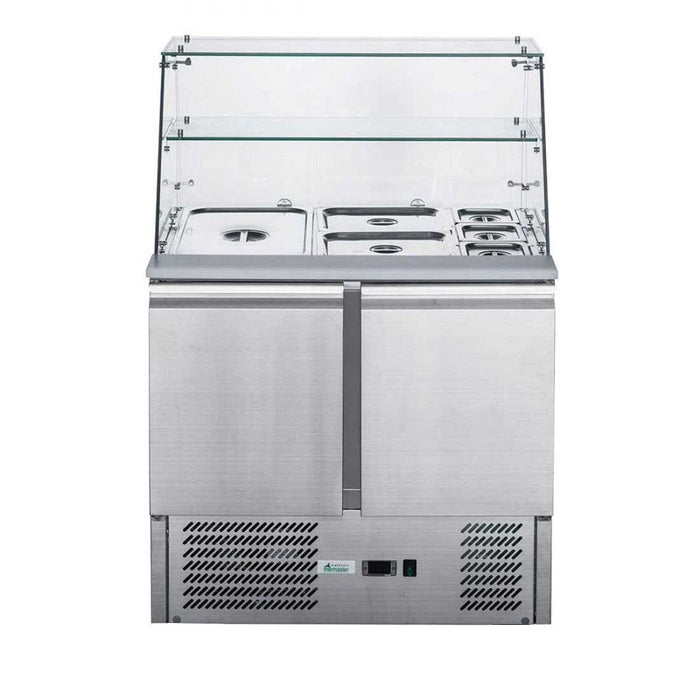 FED-X Two Door Salad Prep Fridge with Square Glass Top - XS900GC