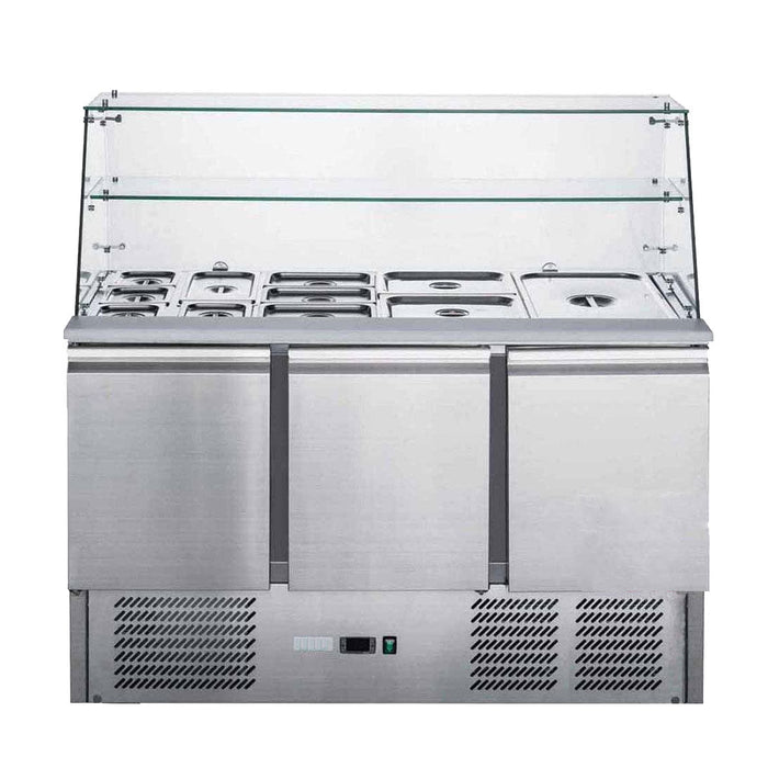 FED-X Three Door Salad Prep Fridge with Glass Top - XS903GC