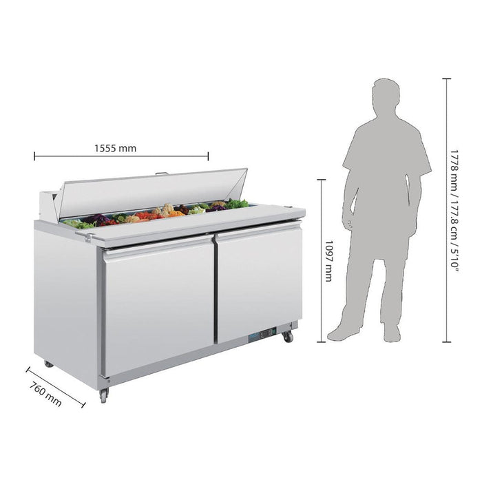 Polar U-Series 2 Door Prep Counter Fridge 527L - GD883-A