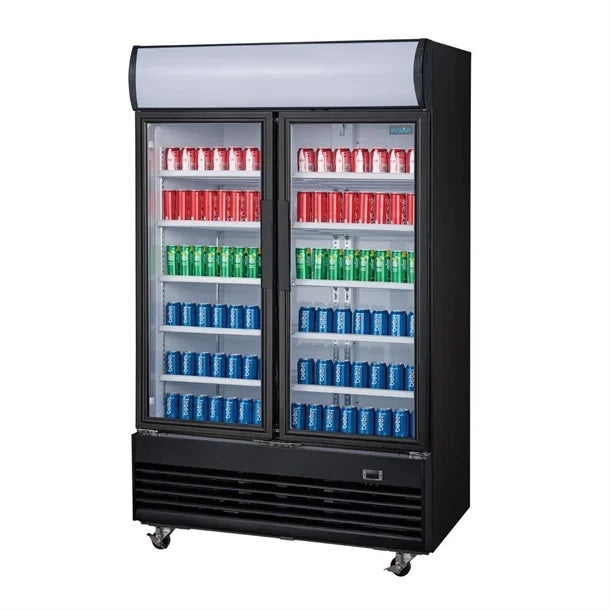 Polar G-Series Upright Hinged Door Display Cooler with Light Box 950L Black - GM813-A