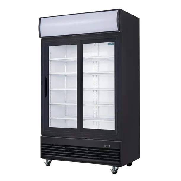 Polar G-Series Upright Sliding Door Display Cooler with Light Box 950Ltr Black - GM814-A