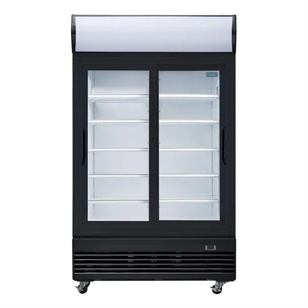 Polar G-Series Upright Sliding Door Display Cooler with Light Box 950Ltr Black - GM814-A