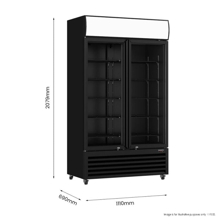 Thermaster Two Sliding Glass Door Colourbond Upright Drink Fridge Black 862L - LG-1000SDBP