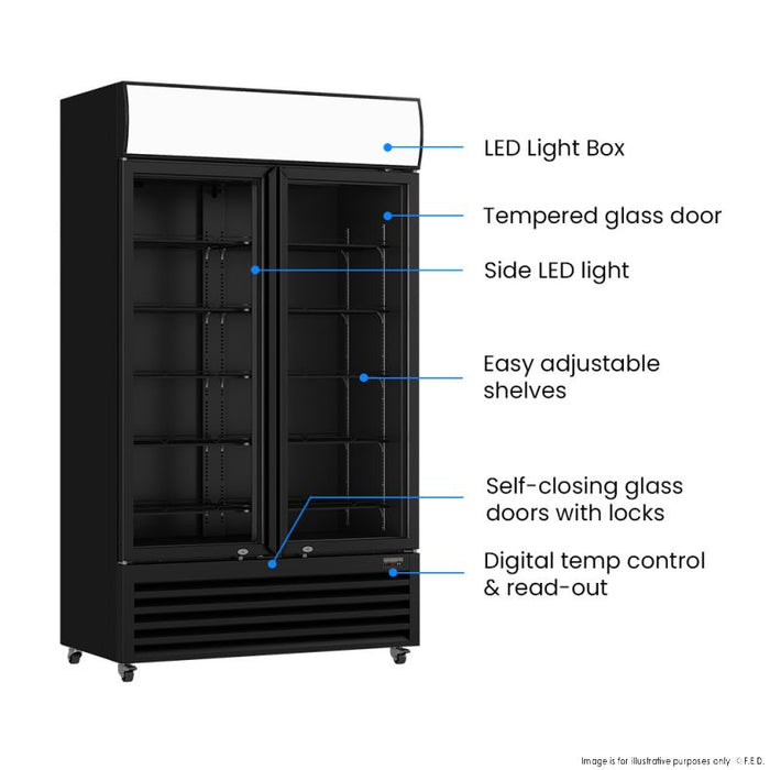 Thermaster Two Sliding Glass Door Colourbond Upright Drink Fridge Black 862L - LG-1000SDBP