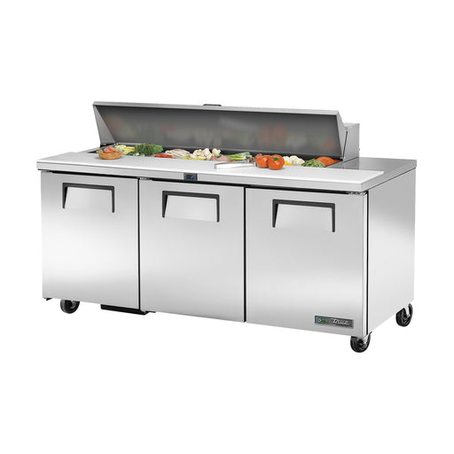 True Refrigeration Prep Table - 16x 1/6 Top Pans - 3 Solid Swing Doors - TSSU-72-16-HC