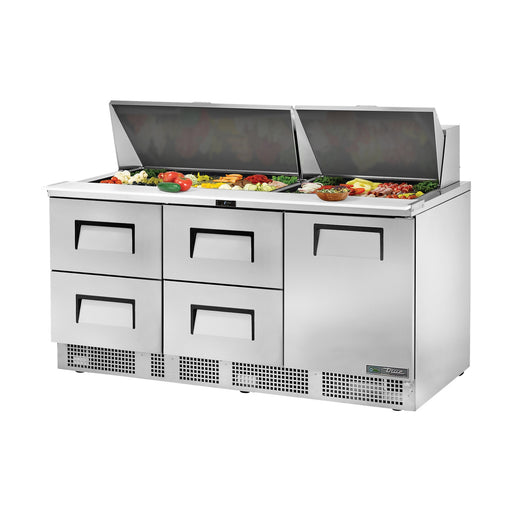 True Refrigeration Prep Table - 30x 1/6 Top Pans - 4 Drawers + 1 Solid Swing Door - TFP-72-30M-D-4-HC