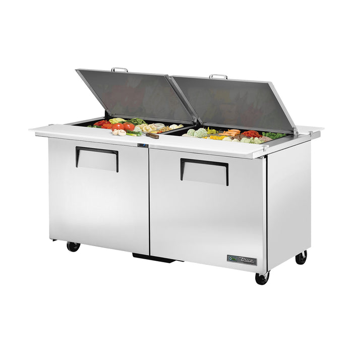 True Refrigeration Dual-Sided Prep Table - 24x 1/6 Top Pans - 2 Solid Swing Doors - TSSU-60-24M-B-DS-ST-HC