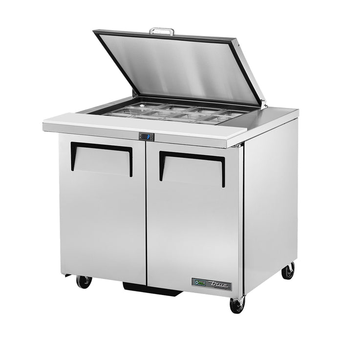 True Refrigeration Prep Table - 12x 1/6 Top Pans - 2 Solid Swing Doors - Removable lids - TSSU-36-12M-B-HC FLID