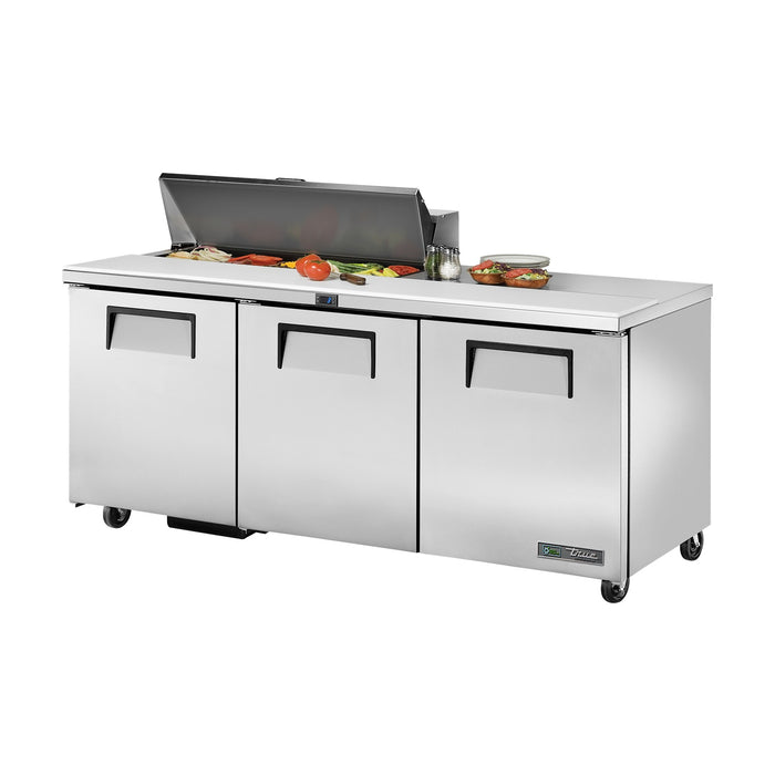True Refrigeration Prep Table - 10x 1/6 Top Pans - 3 Solid Swing Doors - TSSU-72-10-HC