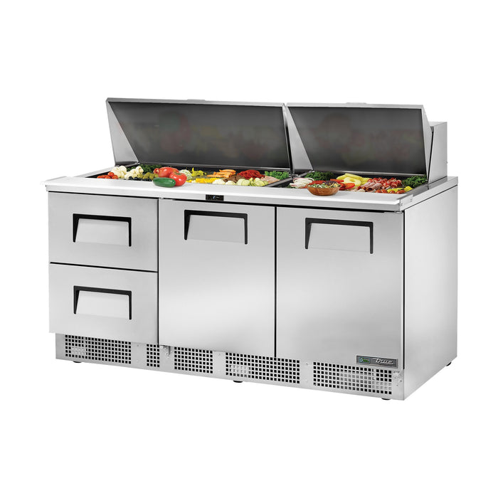 True Refrigeration Prep Table - 30x 1/6 Top Pans - 2 Drawers + 2 Solid Swing Doors - TFP-72-30M-D-2-HC