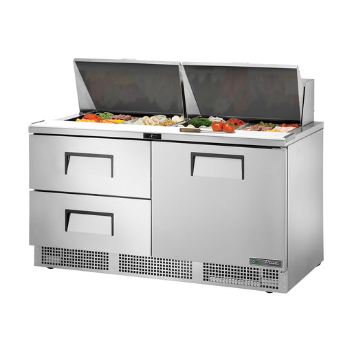 True Refrigeration Prep Table - 24x 1/6 Top Pans - 2 Drawers + 1 Solid Swing Door - TFP-64-24M-D-2-HC