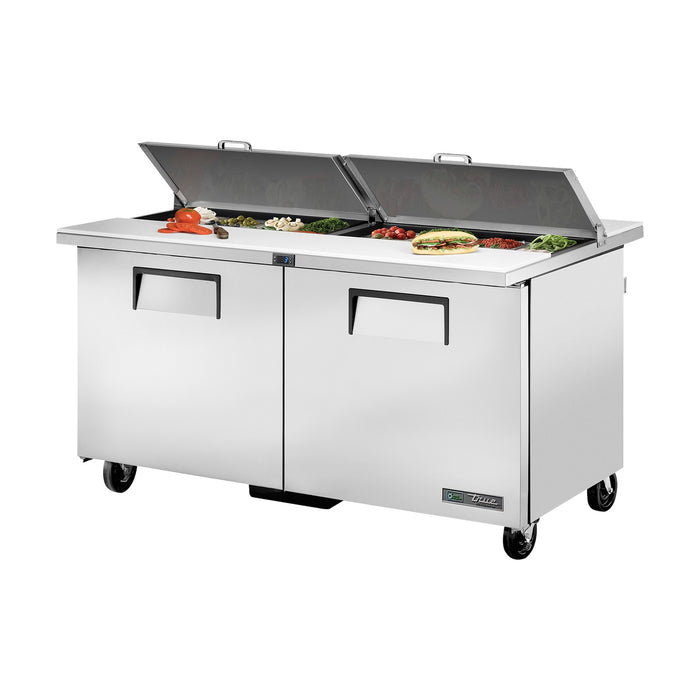 True Refrigeration "Dual-Sided" Prep Table - 16x 1/6 Top Pans - 2 Solid Swing Doors - TSSU-60-16-DS-ST-HC