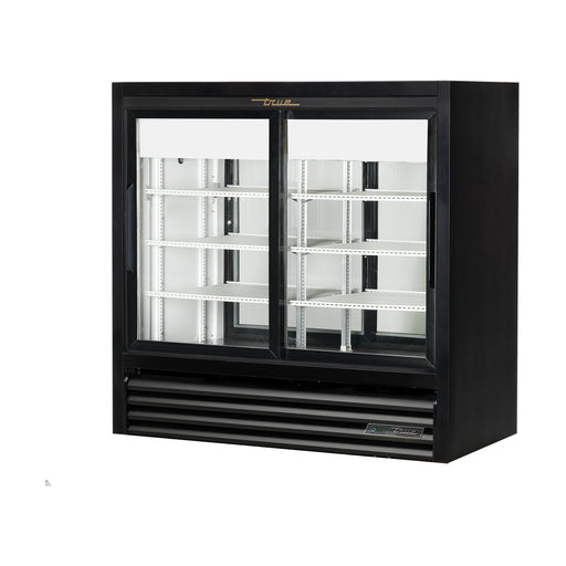 True Refrigeration Glass Door Merchandiser: Slide Door Lower Height Narrow Depth Fast Lane Pass-Thru Refrigerator with R290 Refrigerant and LED Light - GDM-41CPT-48-HC-LD