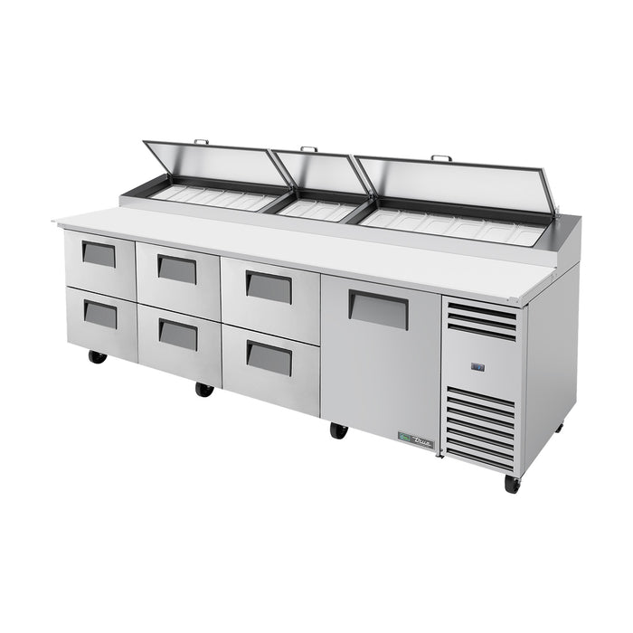 True Refrigeration Pizza Prep Table - 15x 1/3 Top Pans - 6 Drawers + 1 Solid Swing Door - TPP-AT-119D-6-HC