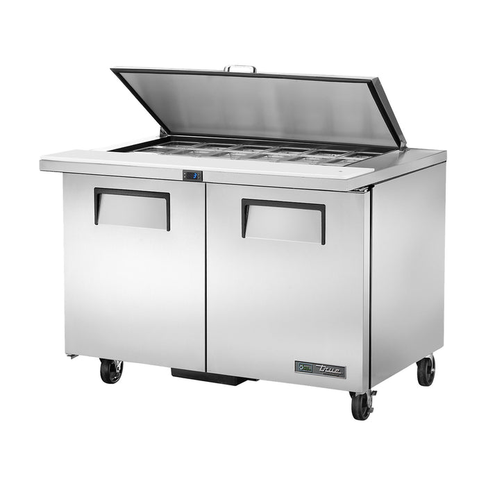True Refrigeration Prep Table - 18x 1/6 Top Pans - 2 Solid Swing Doors - Removable lids - TSSU-48-18M-B-HC FLID