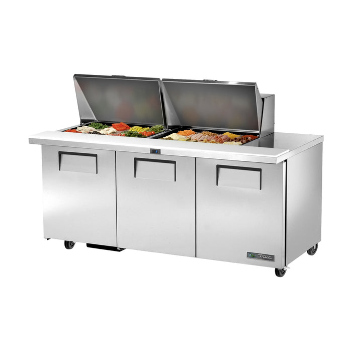 True Refrigeration Prep Table - 24x 1/6 Top Pans - 3 Solid Swing Doors - TSSU-72-24M-B-ST-HC