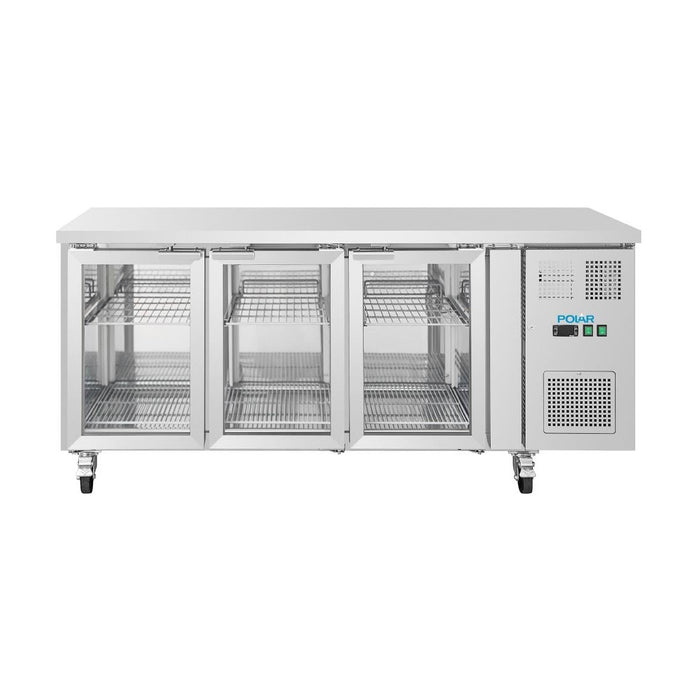 Polar U-Series Three Door Counter Fridge with Glass Doors 465Ltr - UA069-A