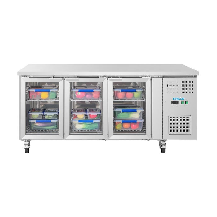 Polar U-Series Three Door Counter Fridge with Glass Doors 465Ltr - UA069-A