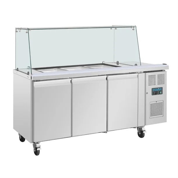 Polar U-Series GN Saladette Counter with Square Sneeze Guard 3 Door - UA018-A