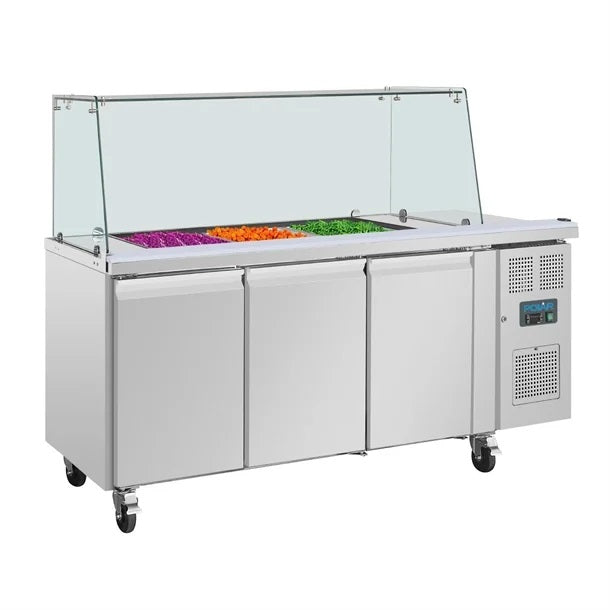 Polar U-Series GN Saladette Counter with Square Sneeze Guard 3 Door - UA018-A