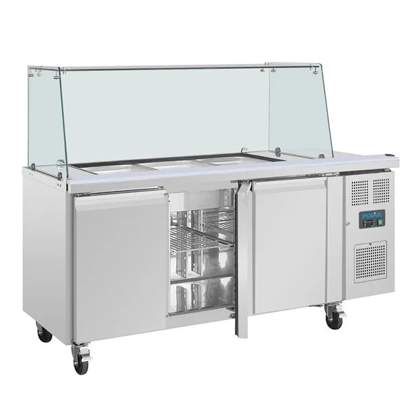 Polar U-Series GN Saladette Counter with Square Sneeze Guard 3 Door - UA018-A