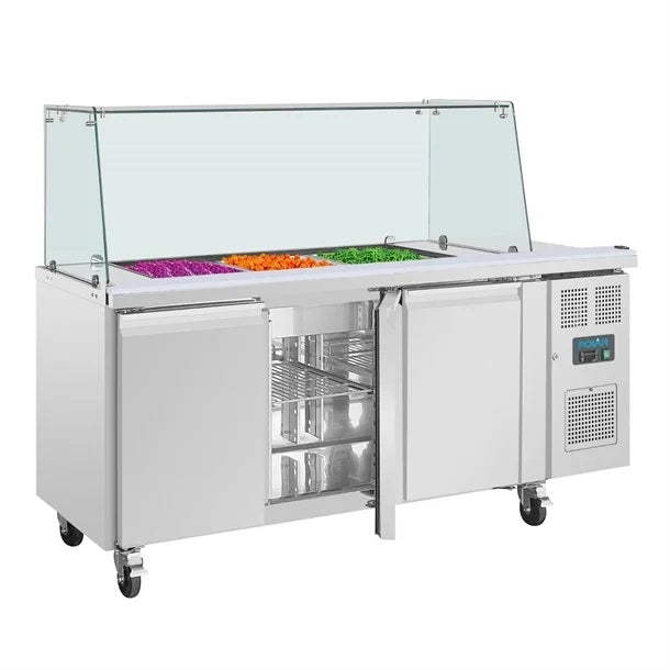 Polar U-Series GN Saladette Counter with Square Sneeze Guard 3 Door - UA018-A