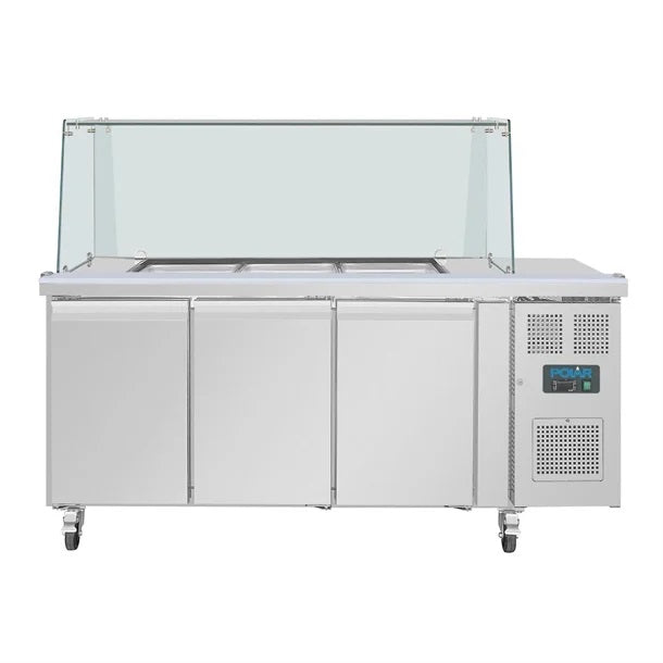 Polar U-Series GN Saladette Counter with Square Sneeze Guard 3 Door - UA018-A