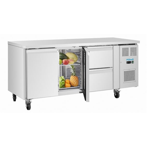 Polar U-Series Two Door & Two Drawer Counter Fridge 242Ltr - UA109-A